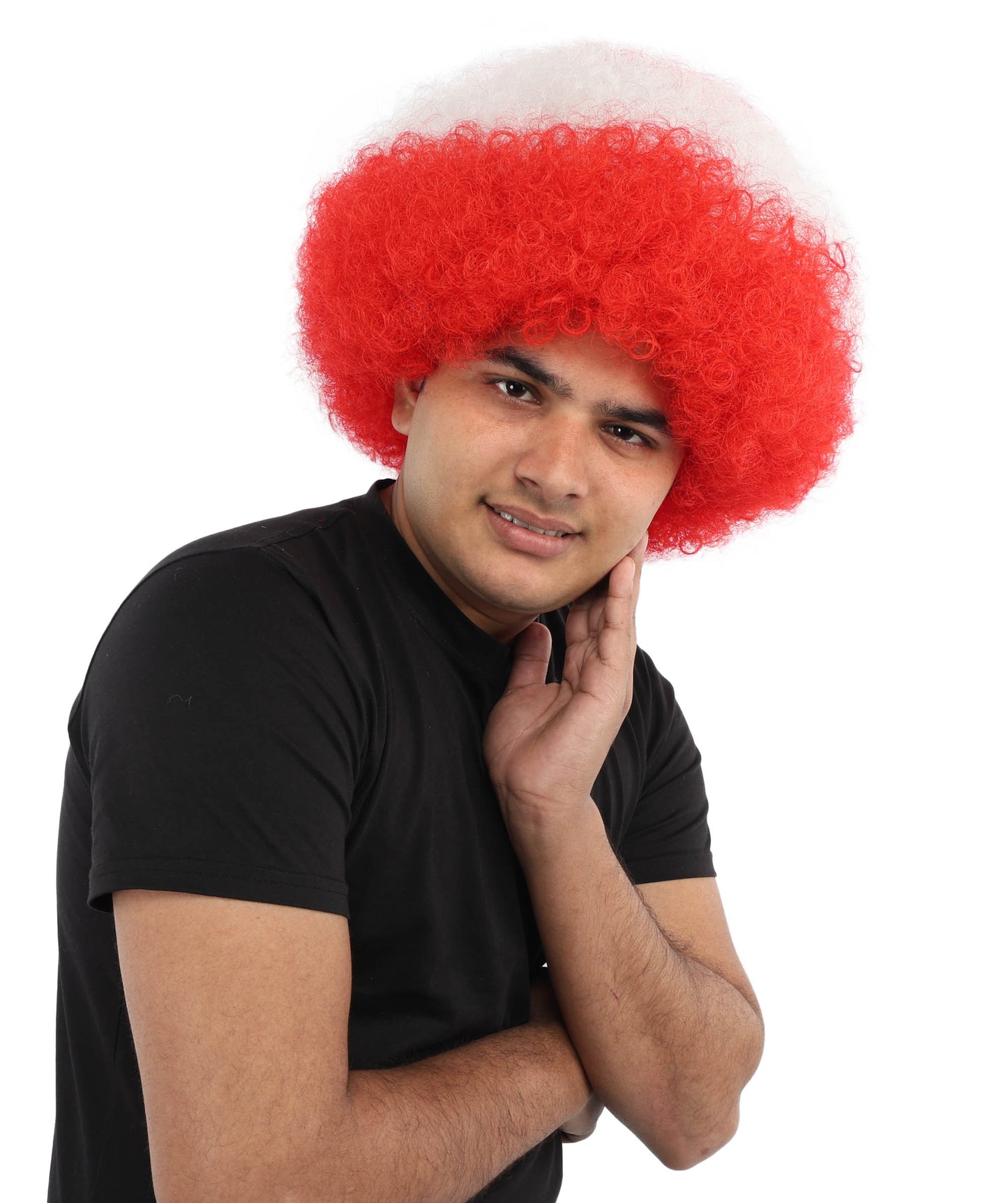 HPO UnisexAustria Flag Afro Wig | 12 Inch Synthetic Curls Horizontal Stripe Design | Sports Event National Holiday Parade Soccer Match Fan Gear