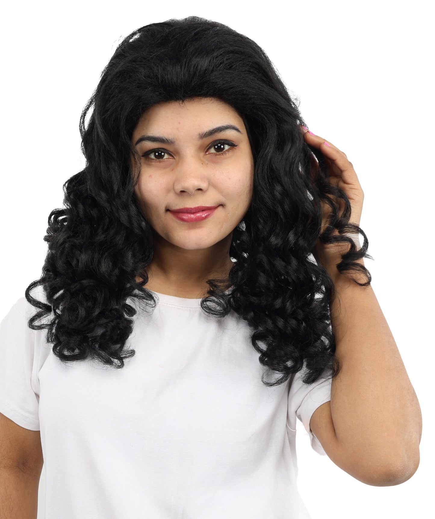 HPO Women’s 16-Inch Medium-Length Black Wig with Soft Curls | Ideal forCosplay, and Themed Events | Elegant, Versatile Hairpiece for Various Looks