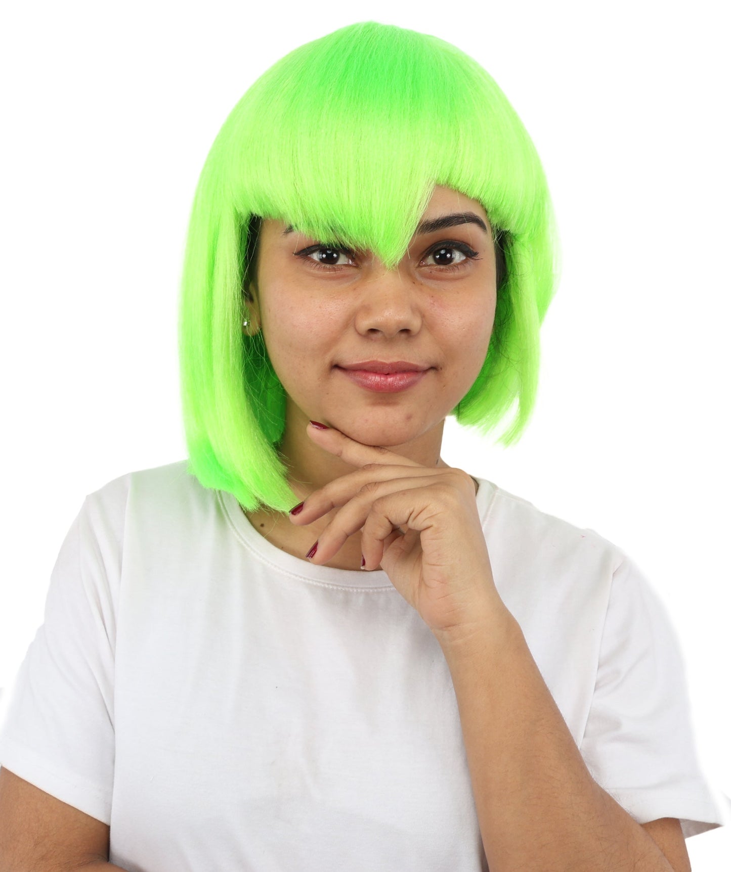 HPO Adult Women's Asymmetrical Bangs Bob Wig | Multiple Color Options | Create of synthetic fiber, sleek straight volume, breathable capless base | Party, Halloween, theater, drag, performance, costume events