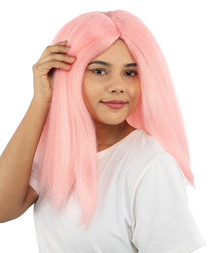 HPO Adult Women's Long Rounded Cartoon Hair Wig | Multiple Color Options | Bubble Bob, Deep Side Part, Heat Friendly Synthetic Strands & Breathable Net | Fancy Dress, Stage Show, Animated Character Events, Halloween & Festival