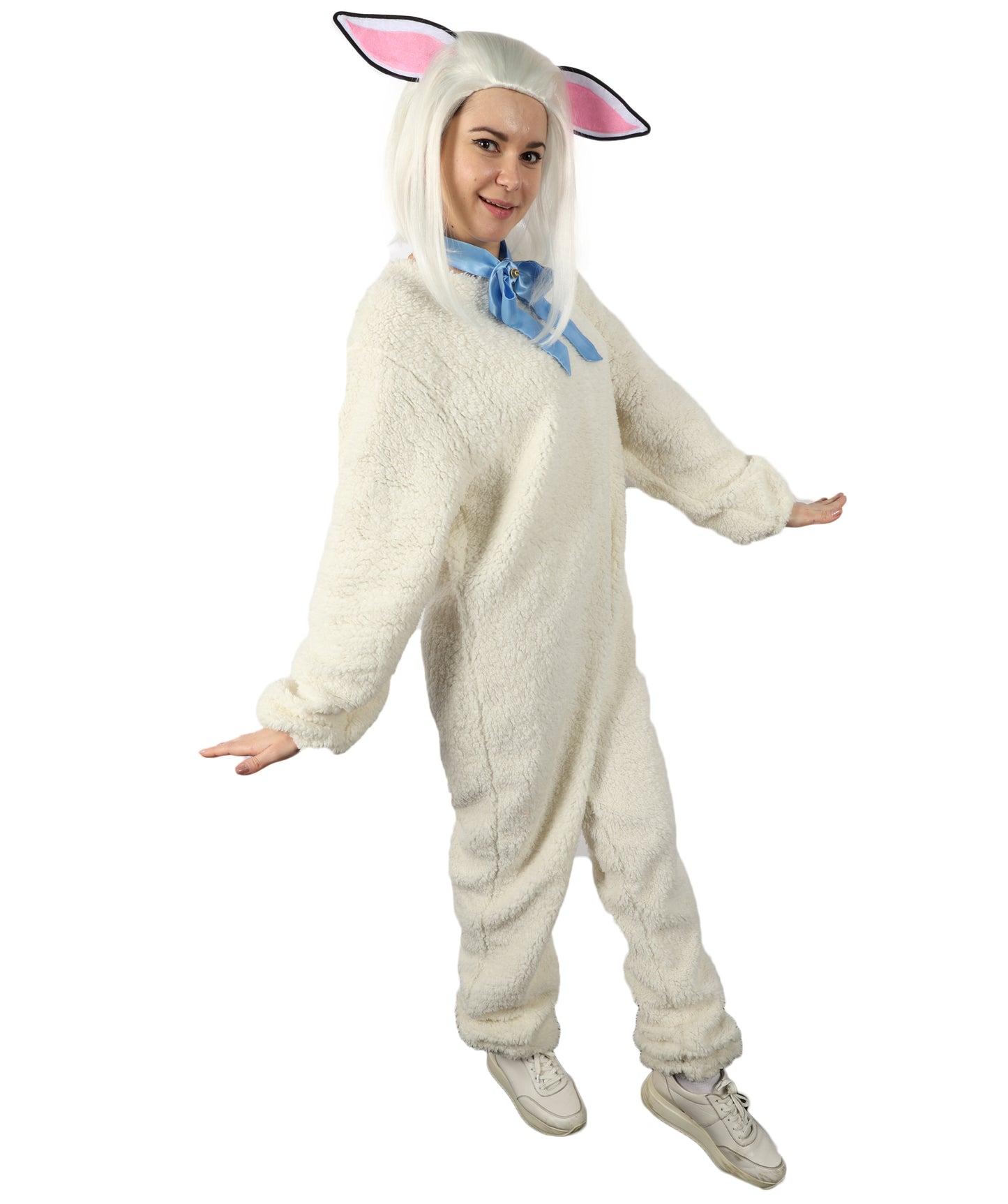 HPO Unisex White Long Lamb Wig and Costume | Suitable for Halloween | Flame-retardant Synthetic Fabric