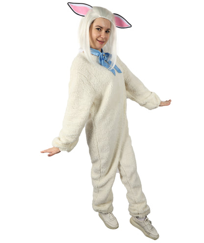 HPO Unisex White Long Lamb Wig and Costume | Suitable for Halloween | Flame-retardant Synthetic Fabric