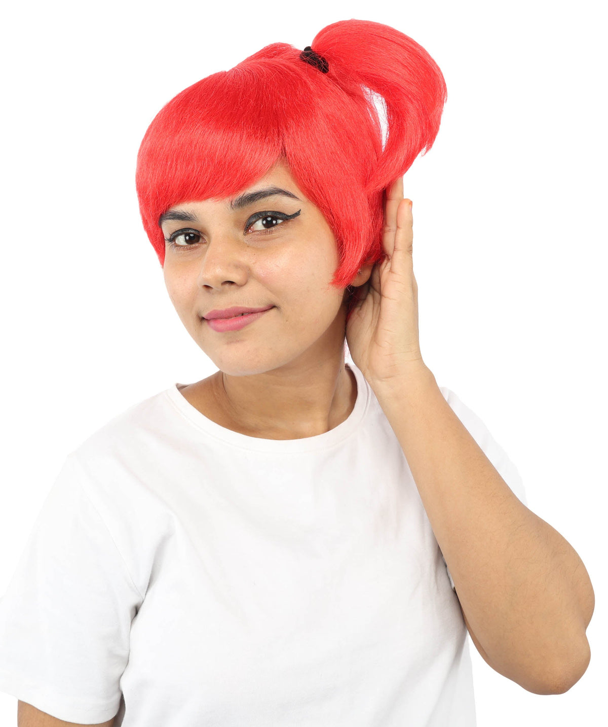 HPO Adult Women's Anime Trainer Character Wig | Vibrant hue multicolor options, create of synthetic fiber, short choppy bob with high side ponytail, breathable base | Cosplay, Halloween, theater, party, performance, costume events
