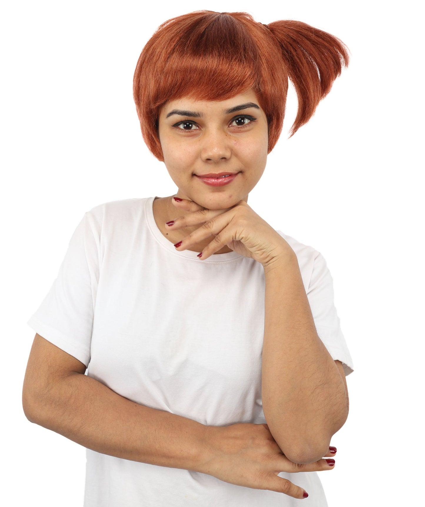 HPO Adult Women's Anime Trainer Character Wig | Vibrant hue multicolor options, create of synthetic fiber, short choppy bob with high side ponytail, breathable base | Cosplay, Halloween, theater, party, performance, costume events