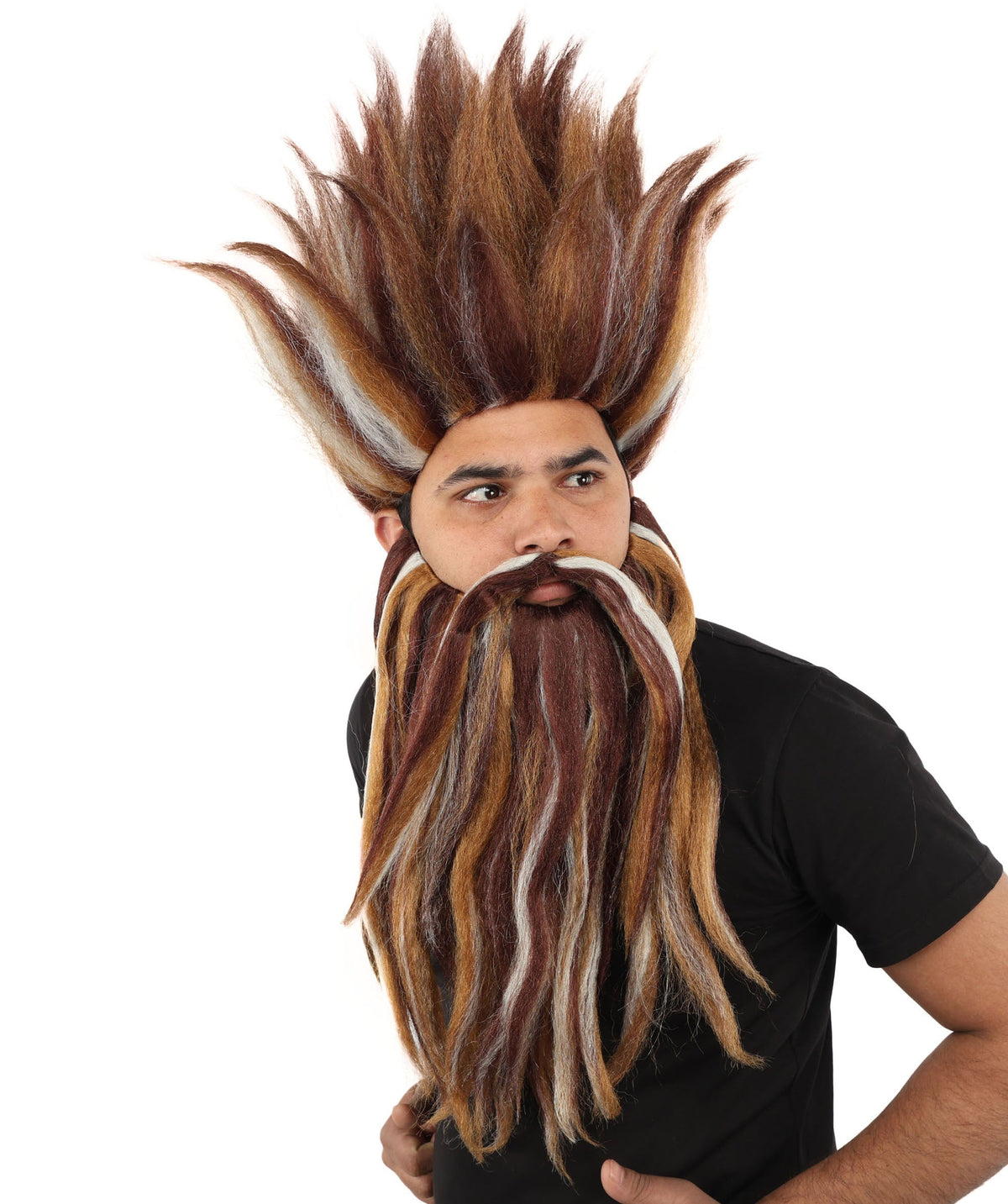 Wild Man Wig Beard & Mustache Set | Voluminous Multicolor Options Messy Hair with Matching Facial Hair, Synthetic Fiber & Breathable Cap | Halloween, Jungle Roleplay, Theater, Carnival & Costume Party