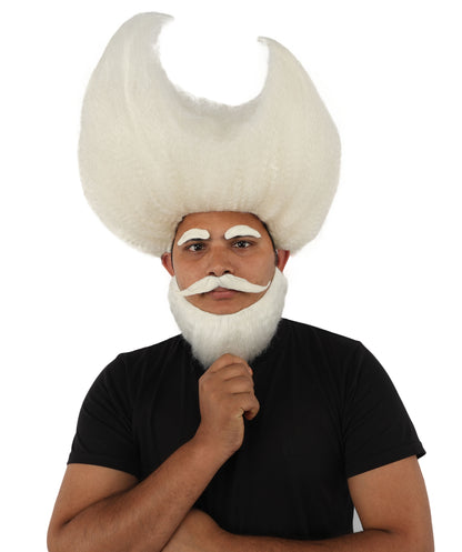 HPO Men's Crescent Fantasy Wig Beard Mustache & Eyebrow Set | Massive structural moon shape with matching facial hair and capless construction | Essential for theatrical stage drag performance costume events and party