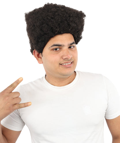 HPO Men’s Movie Character High Top Flat Brown Wig – Flame-retardant Synthetic Fiber | Retro Cosplay Hair for Halloween Party & Cosplay