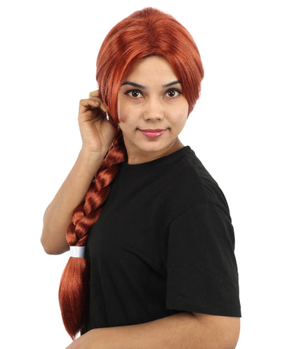 HPO Women's Advanced Titles Extra Long Auburn Braided Wig | 29-Inch Copper Red Synthetic Fiber, Thick French Braid Style, Center Part Smooth Texture | Halloween, Theater, Drag, Costume Events