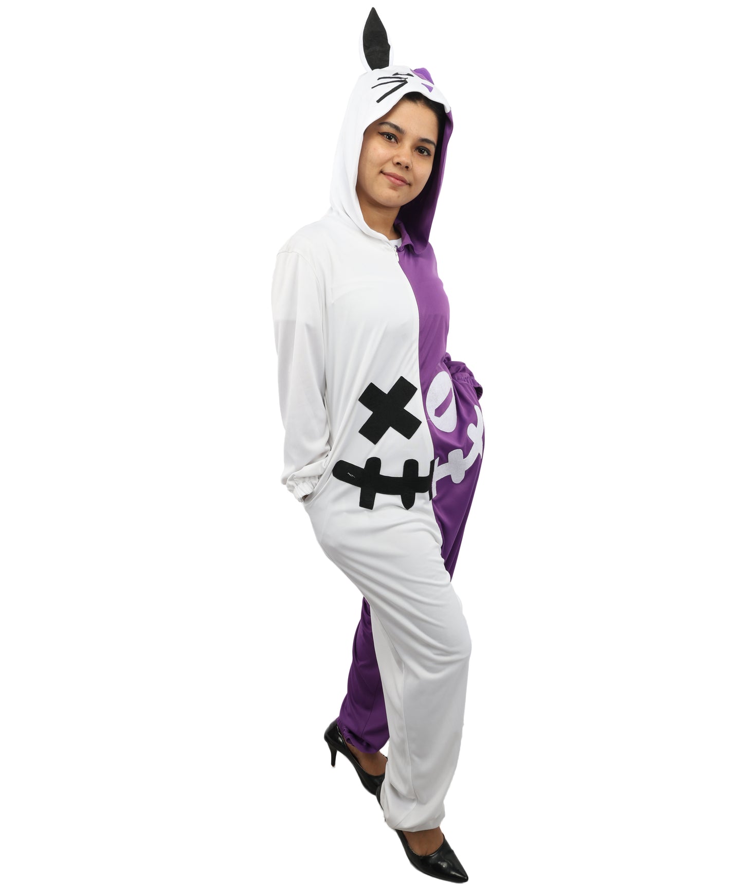 HPO Animal Onesie Pajamas Purple and White Costume| Cozy Cosplay Jumpsuit Sleepwear for Adults
