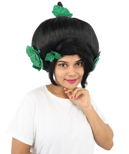 HPO Adult Women's Sculpted Pumpkin Show Wig | Multiple Color Options | Create of synthetic fiber, massive spherical updo with green leaf accents, breathable base | Halloween, theater, drag, performance, party, costume events