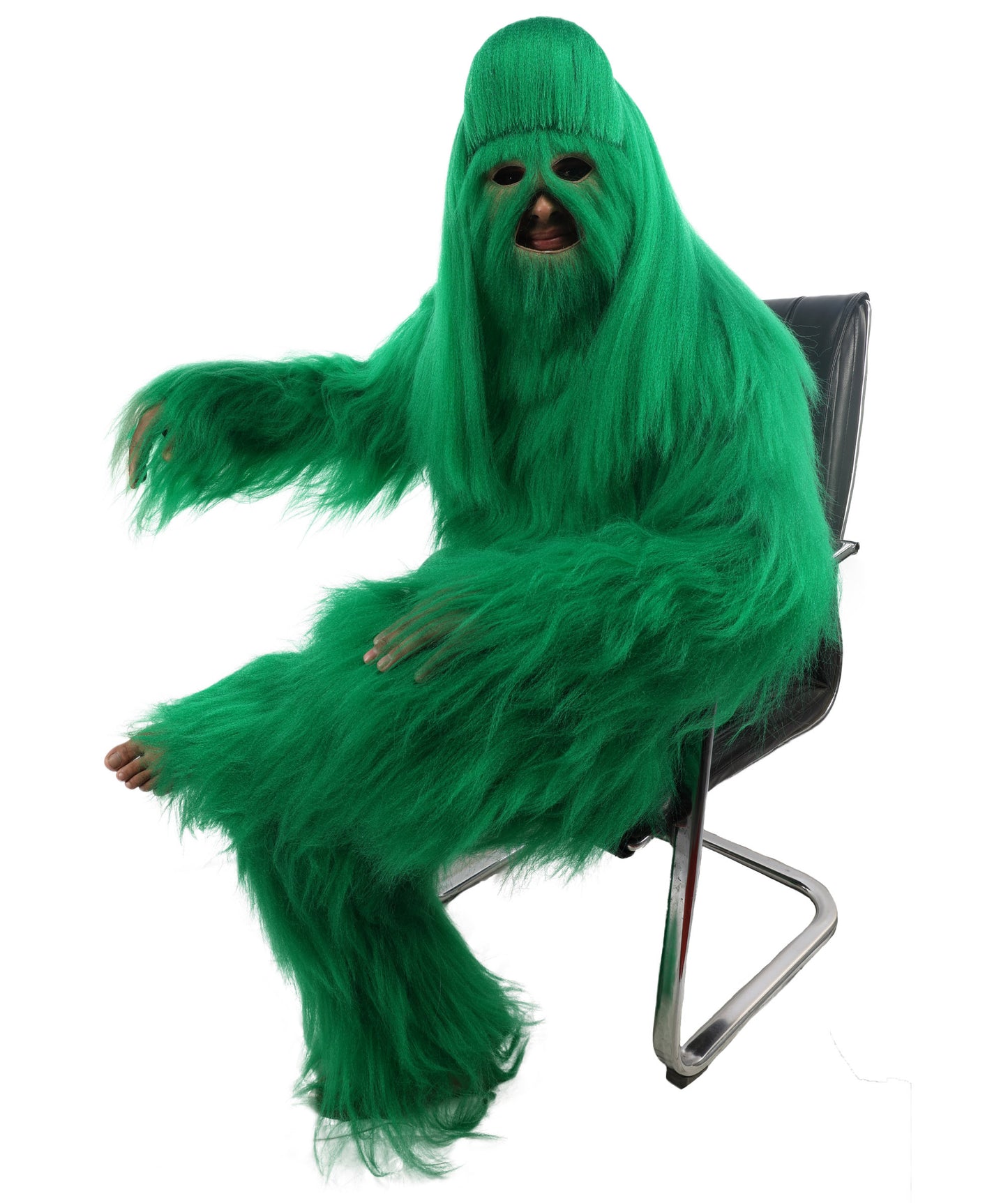 HPO Unisex Extreme Hairy Person Costume, Mask and Bundle - Full-Body Hair Suit Extra-Long Ash Brown Costume Wig for Halloween, Cosplay & Parties