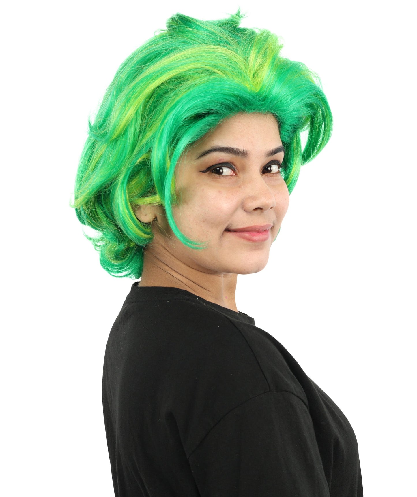 Women’s Pop Diva Inspired Wig | Voluminous Curly Bob in Bold Yellow & Green | Synthetic  Hair for Cosplay, Halloween, Stage & Fashion Events