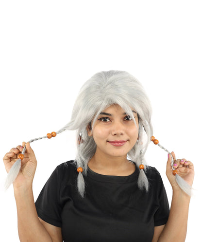 HPO Adult Women's Long Tribal Braided Wig | Multiple Color Options | Dark Shaggy Bob with Beaded Strands, Synthetic Fiber & Breathable Cap | Halloween, Sci-Fi Roleplay, Fantasy Costume