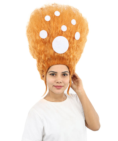 HPO Women’s 19-Inch Tall Orange Beehive Wig with White Dot Accents | Eye-Catching Retro Cartoon Style Hairpiece | Ideal for Fancy Dress, Halloween, Stage Shows, Cosplay & Costume Parties