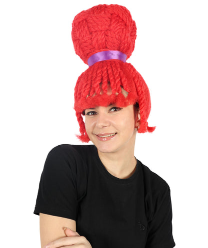 HPO Women's Popular Animated Movie Maroon Big Bun Red Wig  | Halloween Wig | Flame-retardant Synthetic Fiber