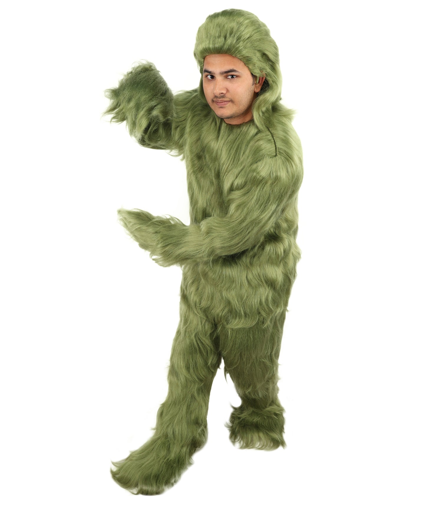 Furry Monster Grinch Christmas Olive Green Santa Costume, Ideal for Halloween