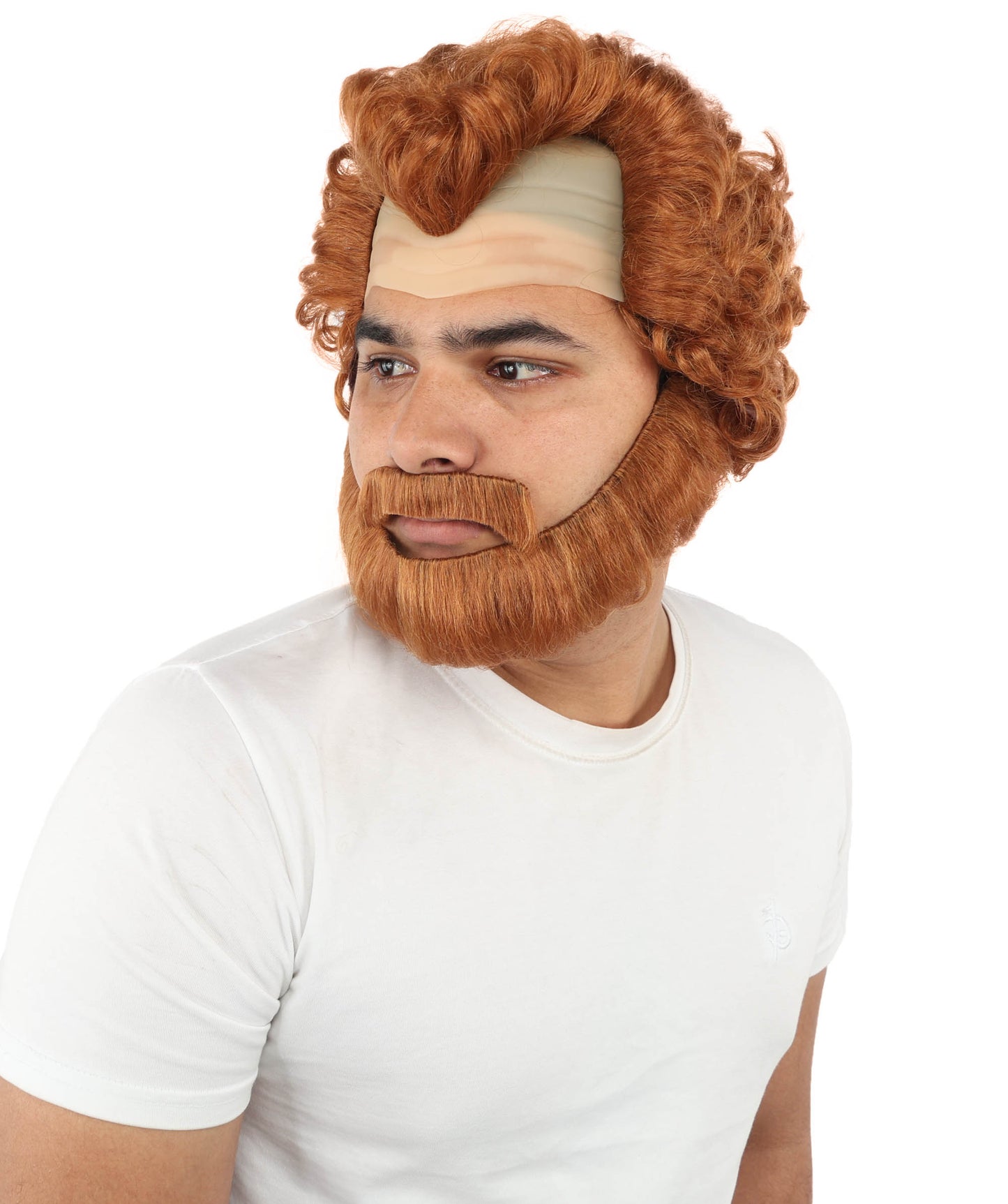 HPO Men’s Short Brown Curly Wig Beard & Mustache Set – Messy Sleepy Style Wig with Natural Afro Curls | Animated Movie-Inspired for Halloween & Cosplay Characters