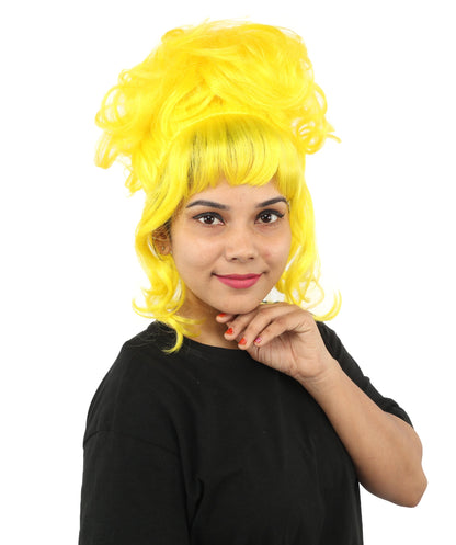 HPO Adult Women's Elegant Updo Tendril Wig | Multiple Color Options | Pastel peach hue, create of synthetic fiber, high teased volume with face-framing strands, breathable capless cap | Party, Halloween, theater, drag, performance, costume events
