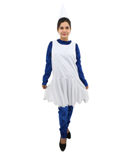HPO Women's Dip Blue & White Fantasy Costume – Cartoon Style Outfit with White Dress | Outfit for Halloween, Cosplay & Themed Events