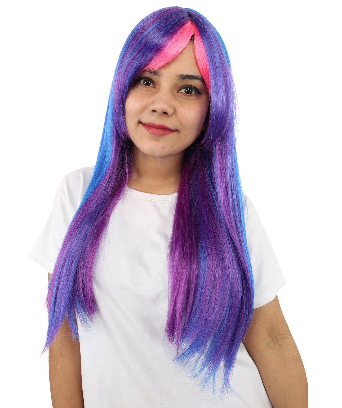 HPO Women's Twilight Sparkle Style Wig | Long Dark Purple Hair with Hot Pink Bangs and Highlights | My Little Pony Equestria Girls Costume
