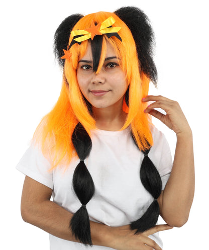 HPO Women's Romantic Multicolor Women's Princess Wig | Long Loose Ringlets with Half-Up Ponytail Styling | Fairytale Cosplay and Theatrical Productions.