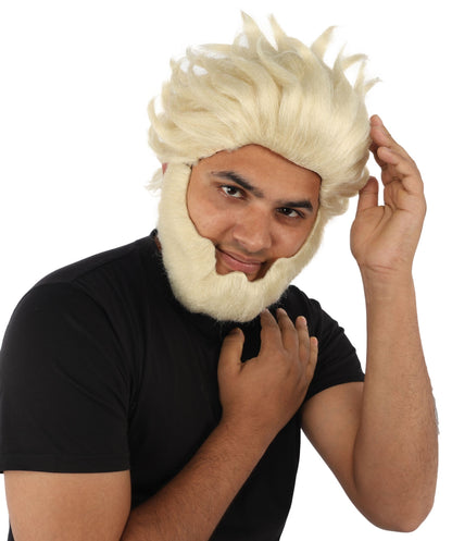 HPO Adult & Teen Men’s 11-Inch Spiky Wig with Beard Set | Multiple Color Options, Ideal for Cosplay, and Themed Events | Bold Style for Fun and Creative Looks