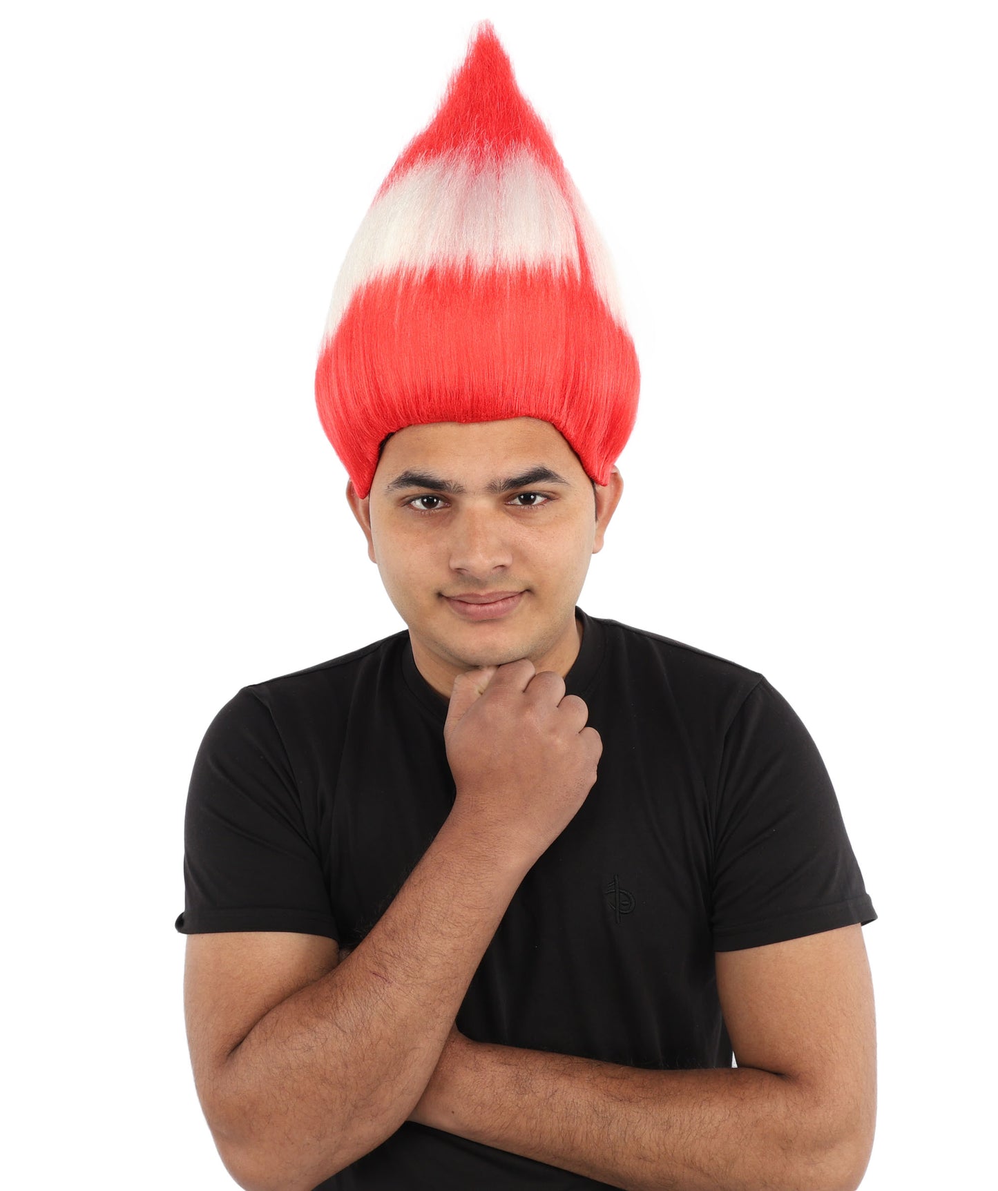 HPO Unisex Austria Flag Troll Wig | 15 Inch Upright Spiked Red White Stripe Design | Sports Event National Holiday Parade Soccer Match Fan Gear