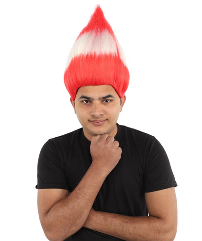 HPO Unisex Austria Flag Troll Wig | 15 Inch Upright Spiked Red White Stripe Design | Sports Event National Holiday Parade Soccer Match Fan Gear