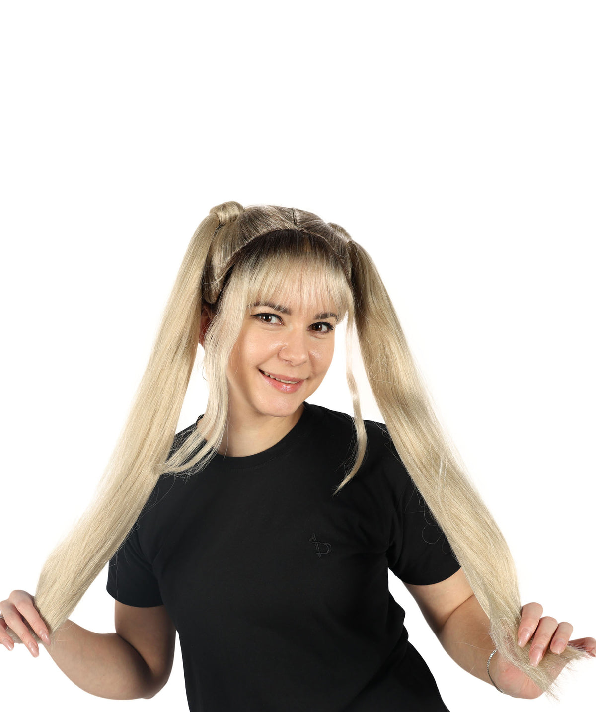 HPO Women Chic 90s Pop Star Wig Multiple Bun Style with Flirty Flair and Retro Appeal, Premium Breathable Capless Cap