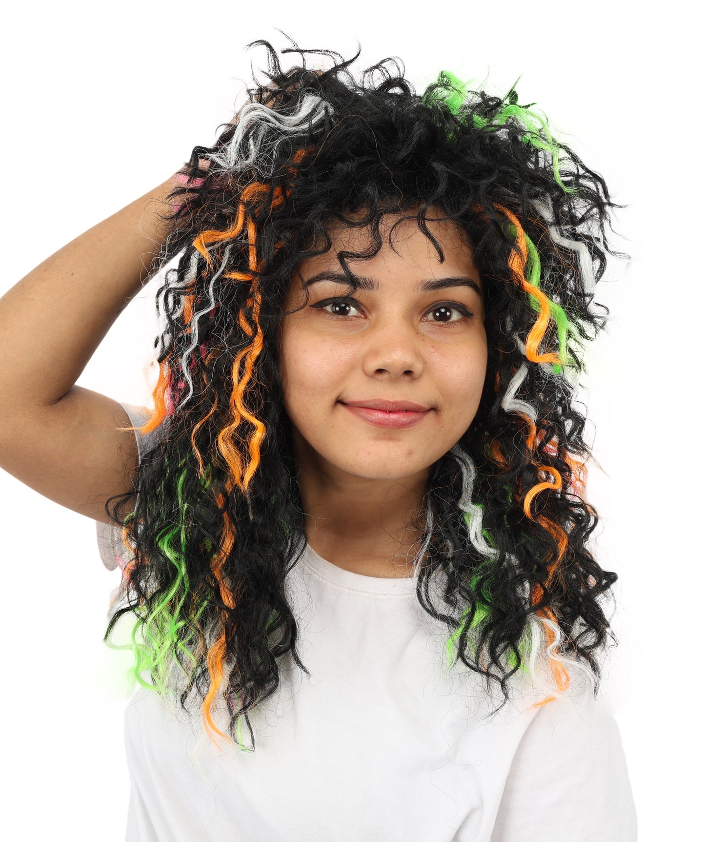 HPO Women's Wild Shaggy Rocker Wig | Multi-colored dark base, create of synthetic fiber, massive frizzy volume, breathable base | Party, Halloween, theater, drag, performance, costume events