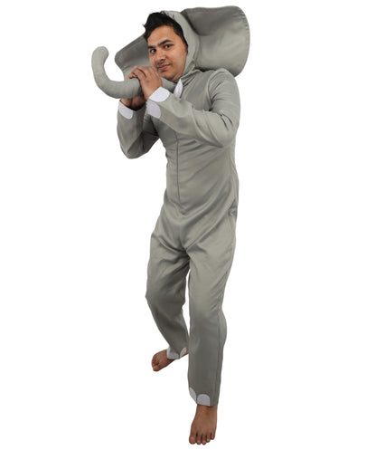 HPO Men's Grey Elephant Jungle Safari Costume - One-Piece Animal Jumpsuit
