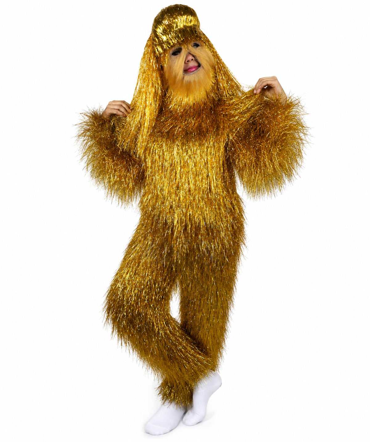 HPO Unisex Teen Extreme Tinsel Hairy Person Costume Bundle & Mask Set - Full-Body Tinsel Hair Suit Extra-Long Costume Wig for Halloween, Cosplay & Parties - Multiple Color Options