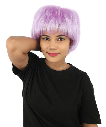 HPO Adult Women's Short Silver White Pixie Wig  | Edgy Layered Cut with Bangs | Synthetic Hair Wig for Stage Fashion, Cosplay, Halloween & Bold Party Looks