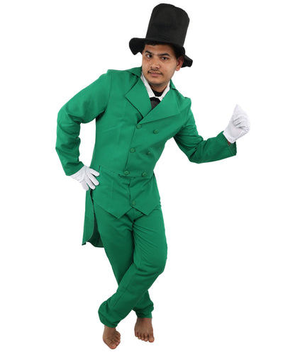 HPO Men's Holiday Gentleman Costume | Structured Poplin Suit Featuring Double Breasted Jacket and Vest | Versatile for Stage Shows, Christmas Parties, and Vintage Events