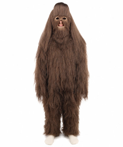 HPO Unisex Extreme Hairy Person Costume, Mask and Bundle - Full-Body Hair Suit Extra-Long Ash Brown Costume Wig for Halloween, Cosplay & Parties