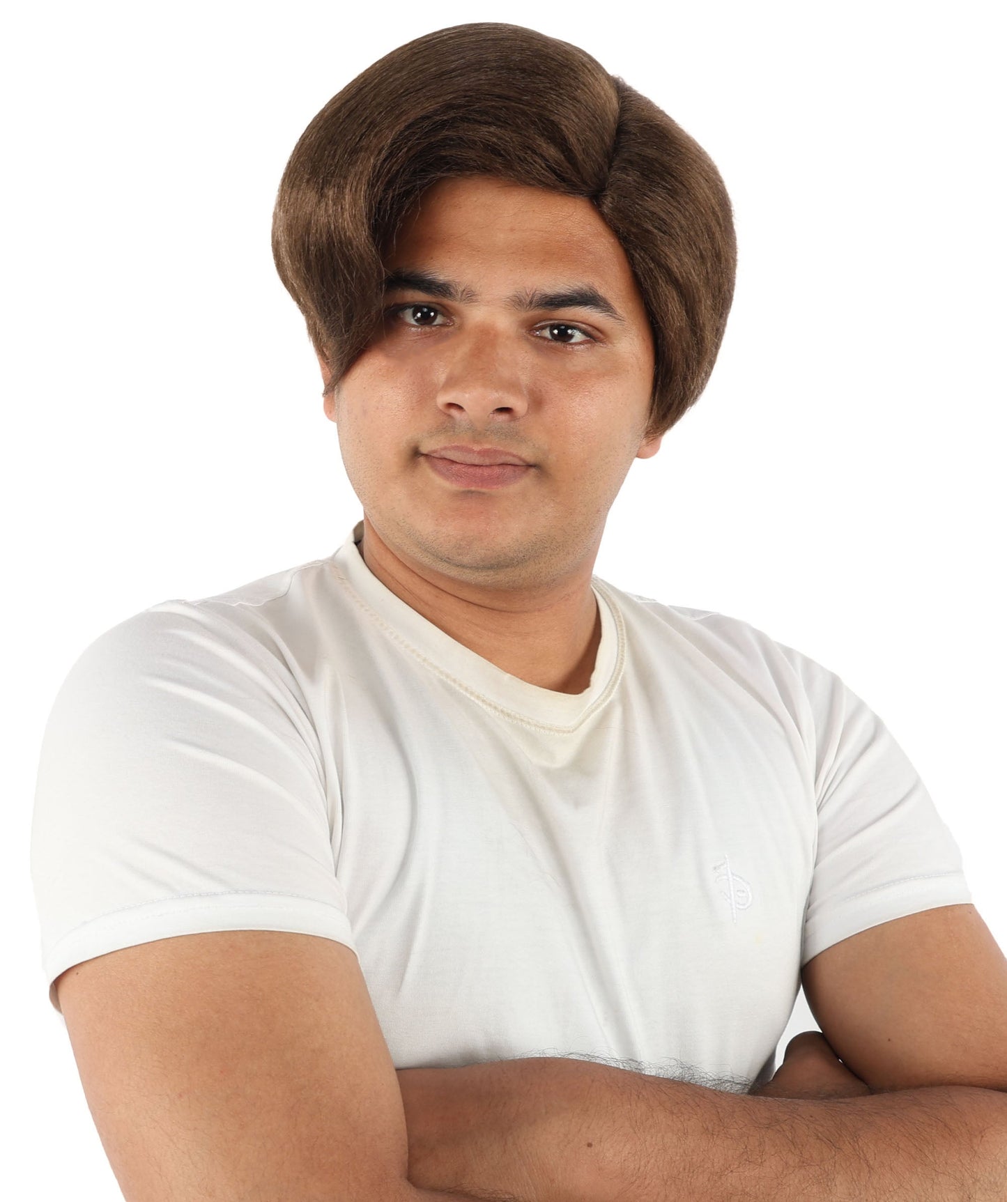 HPO Adult Men's Short Black Side Swept Wig | Thick Layered Bangs with Natural Texture,  Adjustable Cap | Halloween, Themed Party, Stage Performance & Roleplay