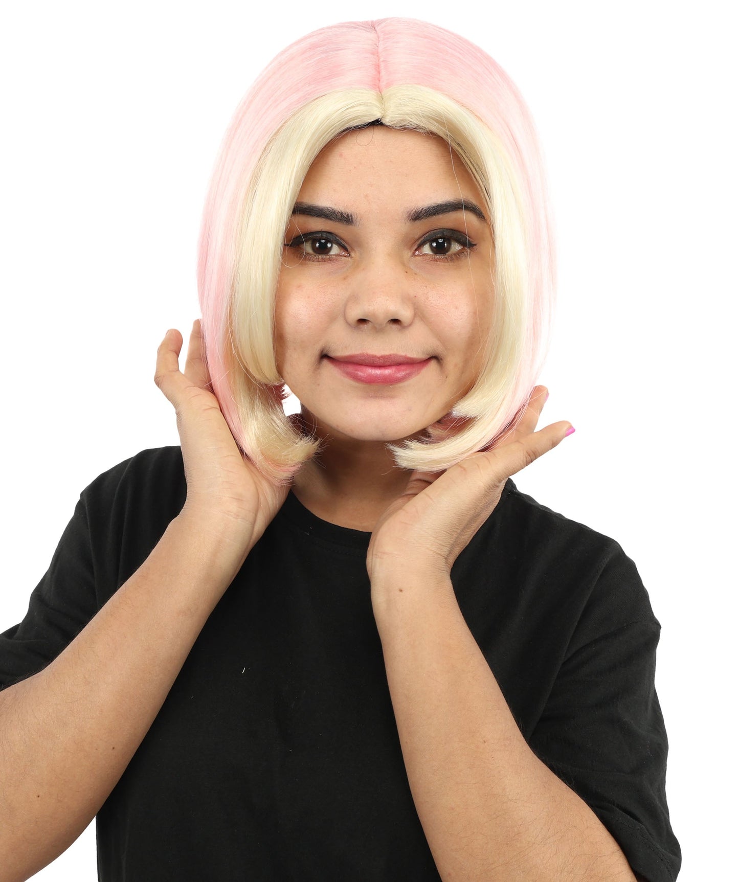 Adult Women's Two-Tone Bob Wig | Multiple Color Options | Short Straight Blunt Cut Inspired by American Pop Artist Look | Natural Hairline for Halloween and Cosplay