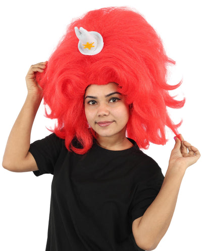 HPO Adult Women's Long Red Bob Wig | Straight Shoulder-Length Black Hair with Blunt Bangs, Included Accessory Set & Breathable Cap | Halloween, Anime Roleplay, Costume Party & Daily Wear