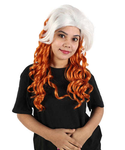 HPO Adult Women's White & Auburn Wavy Wig | Long Cosplay Wig with Layered | Synthetic Wig for Halloween, Party, Cosplay, Themed Events
