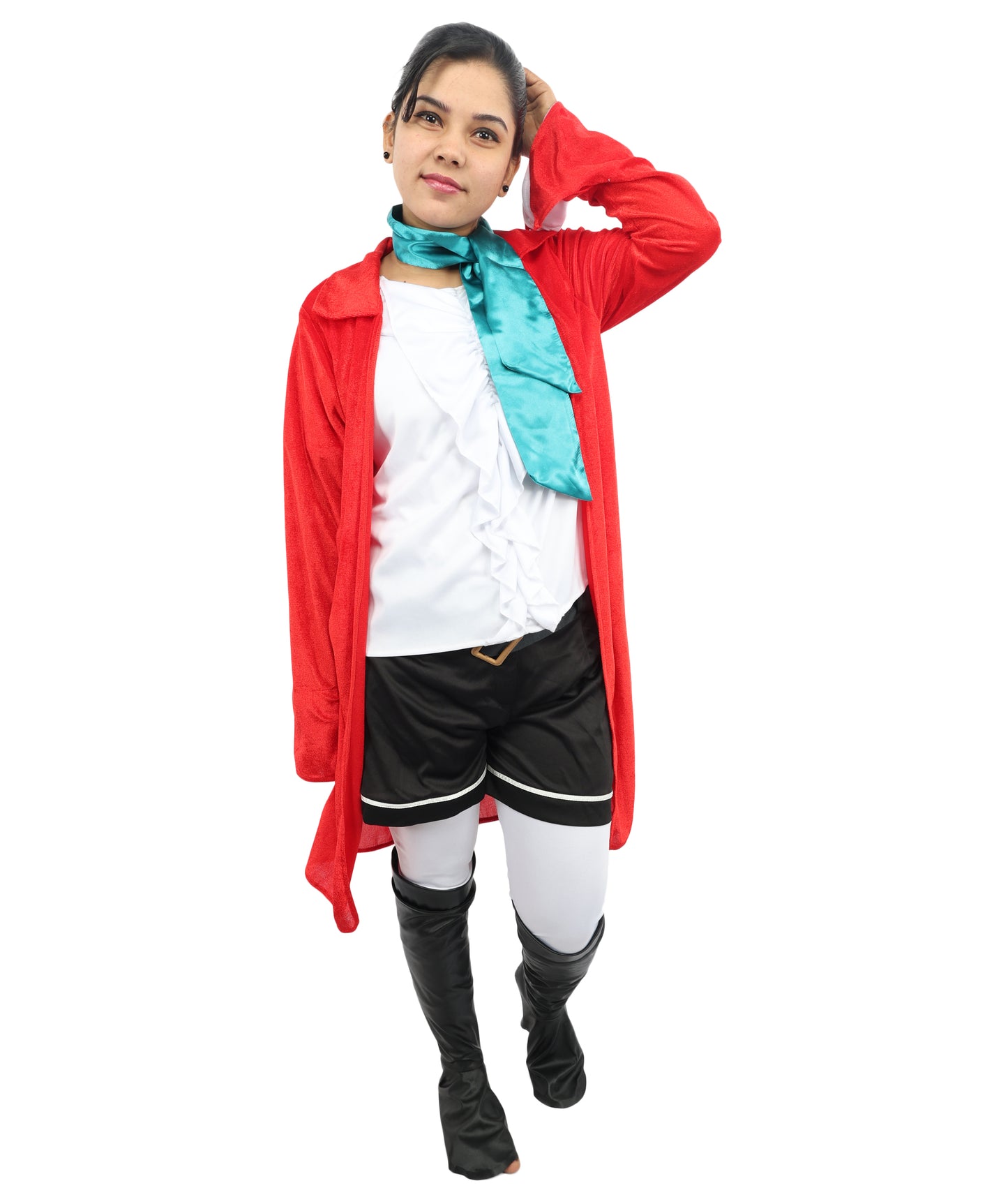 HPO Women's Nautical Pirate Captain Multicolor Costume | Jersey and Satin Construction with Neck Muffler and Shoe Covers | Ideal for Halloween, Theater, Drag, and Themed Performance Events