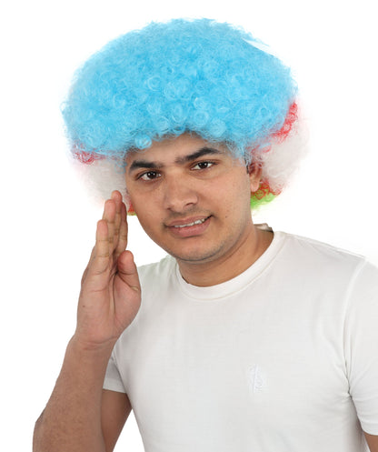 Adult Uzbekistan Flag Clown Wig – Curly Multicolor Synthetic Hair | Ideal for Parties, Parades & National Celebrations