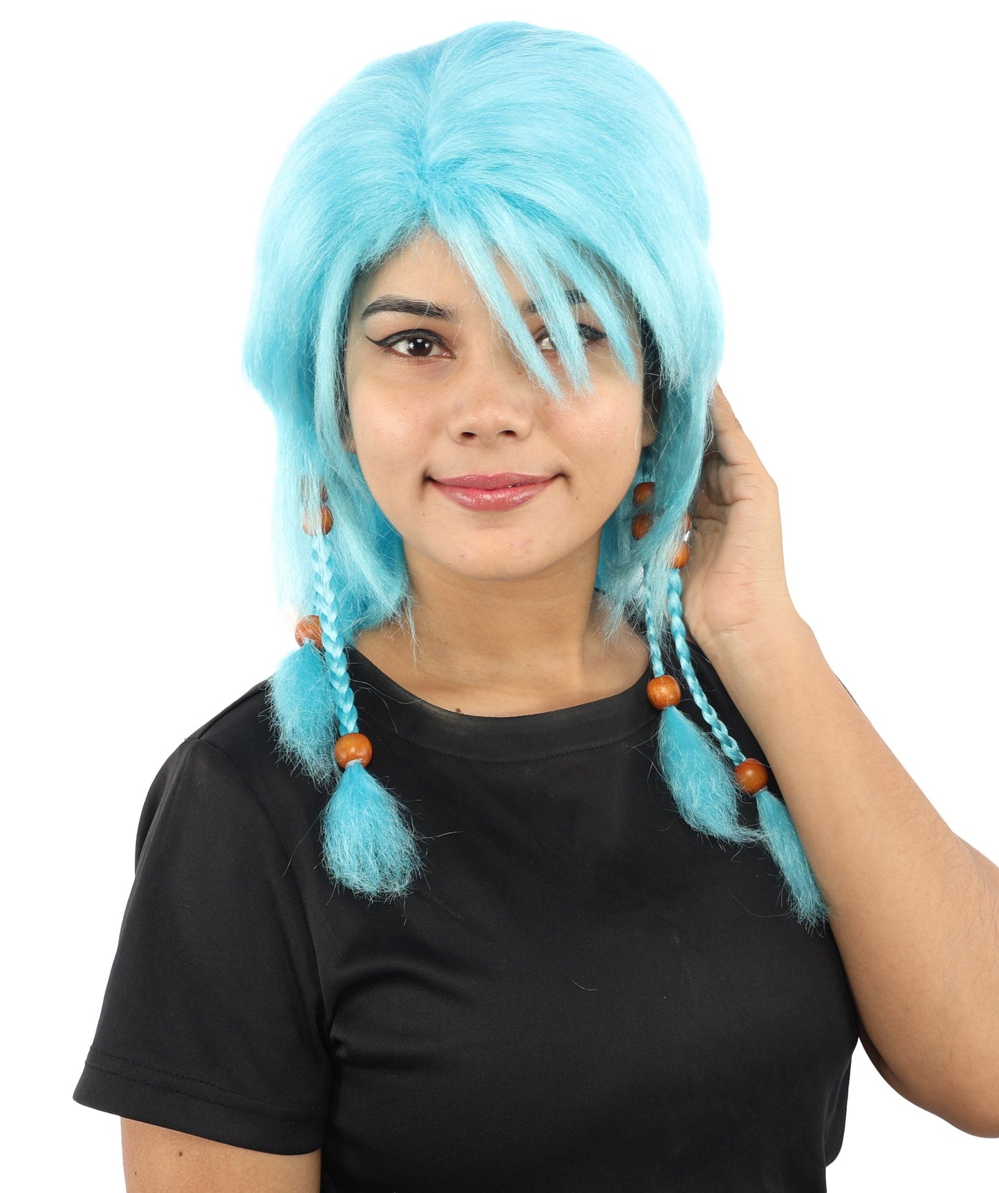 HPO Adult Women's Long Tribal Braided Wig | Multiple Color Options | Dark Shaggy Bob with Beaded Strands, Synthetic Fiber & Breathable Cap | Halloween, Sci-Fi Roleplay, Fantasy Costume
