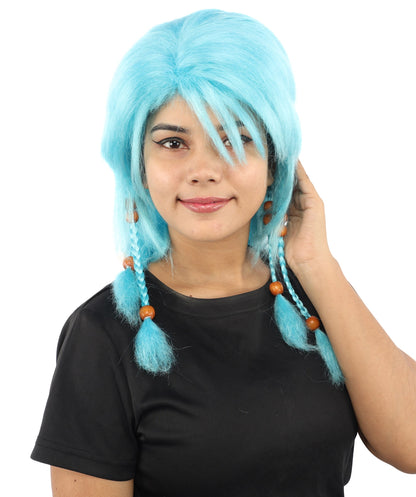 HPO Adult Women's Long Tribal Braided Wig | Multiple Color Options | Dark Shaggy Bob with Beaded Strands, Synthetic Fiber & Breathable Cap | Halloween, Sci-Fi Roleplay, Fantasy Costume