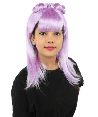 HPO Women's Brown & Pink Half Updo Bangs Wig | Create of synthetic fiber, blunt fringe with top bow, breathable base | Party, Halloween, theater, drag, performance, costume events