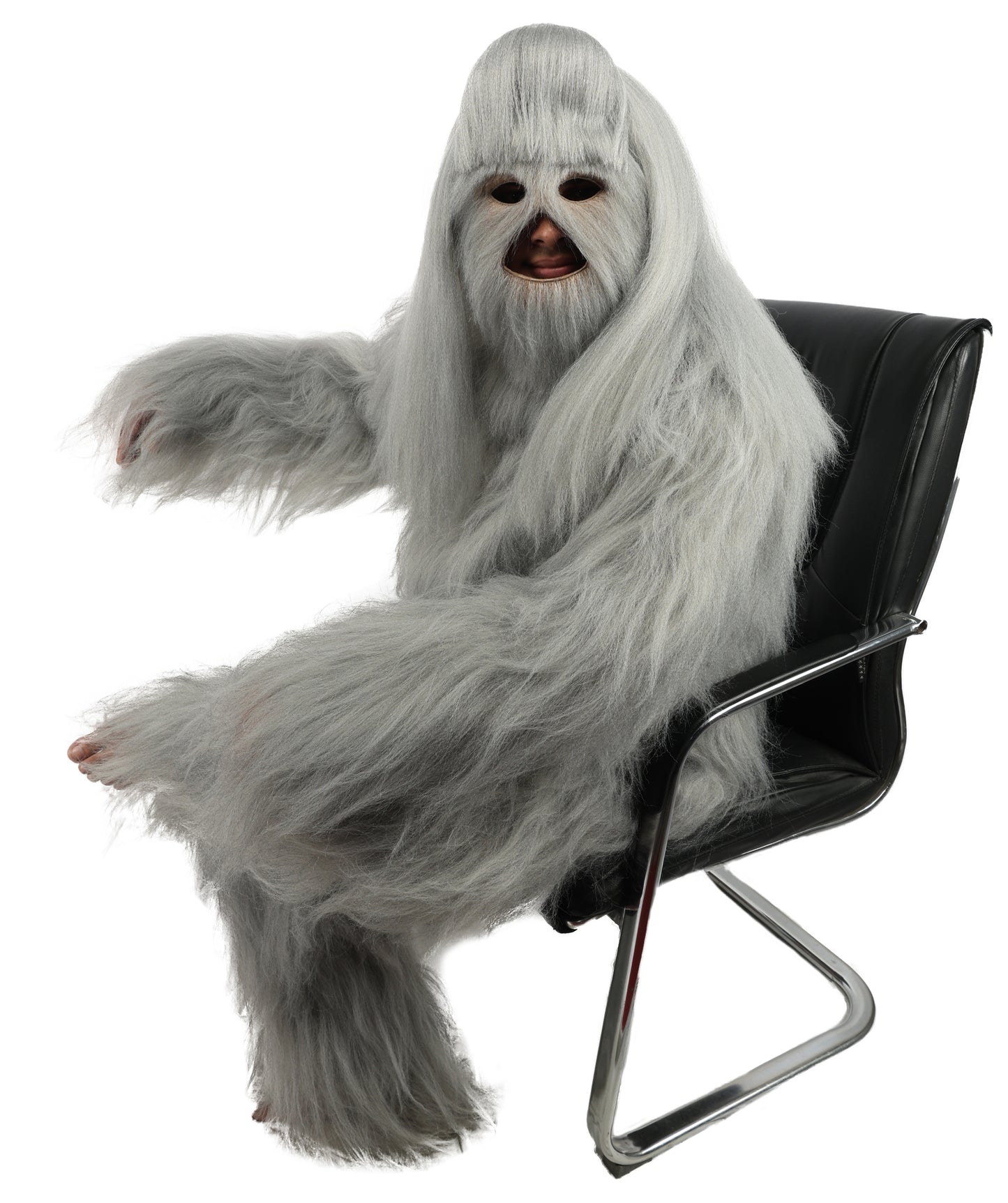 HPO Unisex Extreme Hairy Person Costume, Mask and Bundle - Full-Body Hair Suit Extra-Long Ash Brown Costume Wig for Halloween, Cosplay & Parties