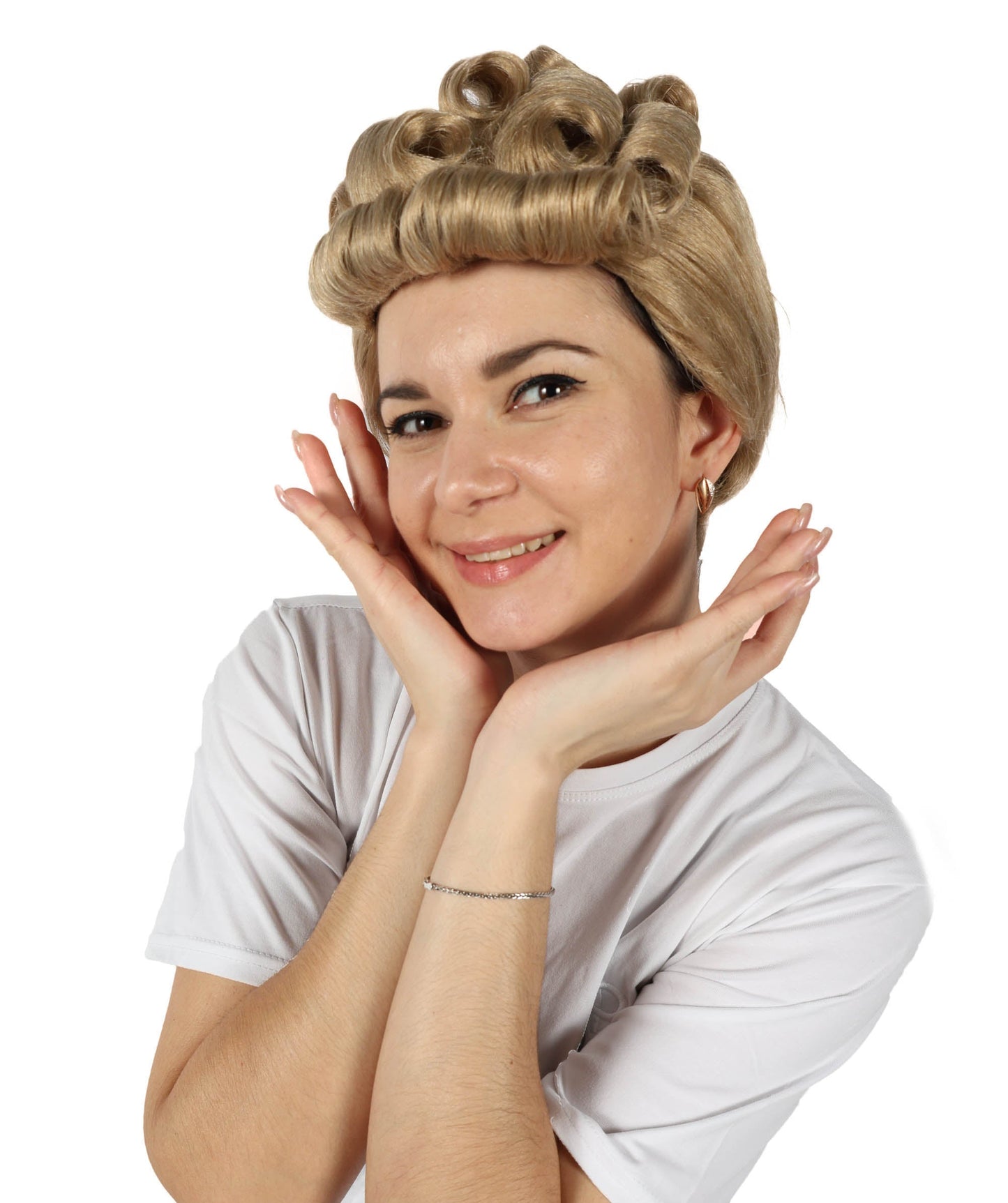 HPO Adult Women's 40s Wavy Blonde Vintage Wig | Halloween and Cosplay Wig | Flame-retardant Synthetic Fiber