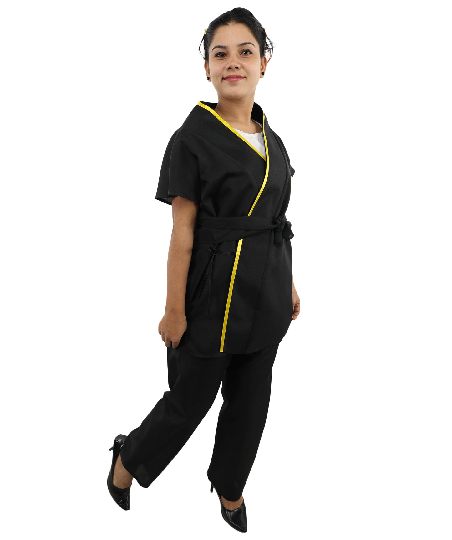 HPO Women’s Black Martial Arts Costume – Sleeveless Top, Belt & Trousers Outfit Set  | Theme Party & Cosplay Presentation Wear