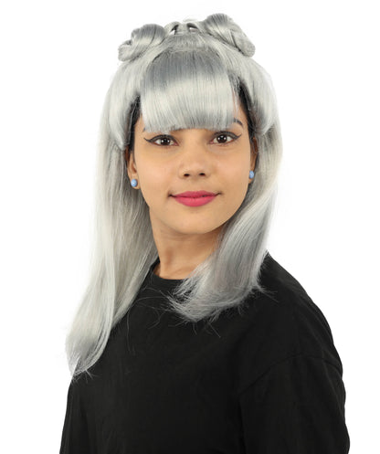 HPO Women's Brown & Pink Half Updo Bangs Wig | Create of synthetic fiber, blunt fringe with top bow, breathable base | Party, Halloween, theater, drag, performance, costume events