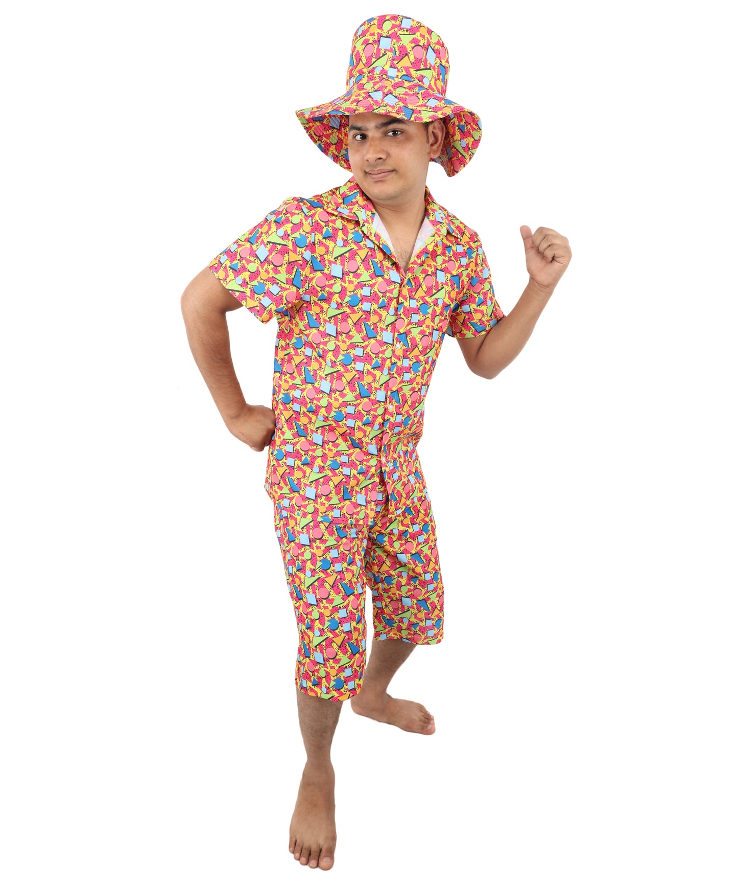 Retro 80s 90s Shell Suit Costume | Men’s Multicolor Hip-Hop Tracksuit with T-Shirt & Shorts | Carnival, Disco, Sportswear Outfit for Parties & Stage