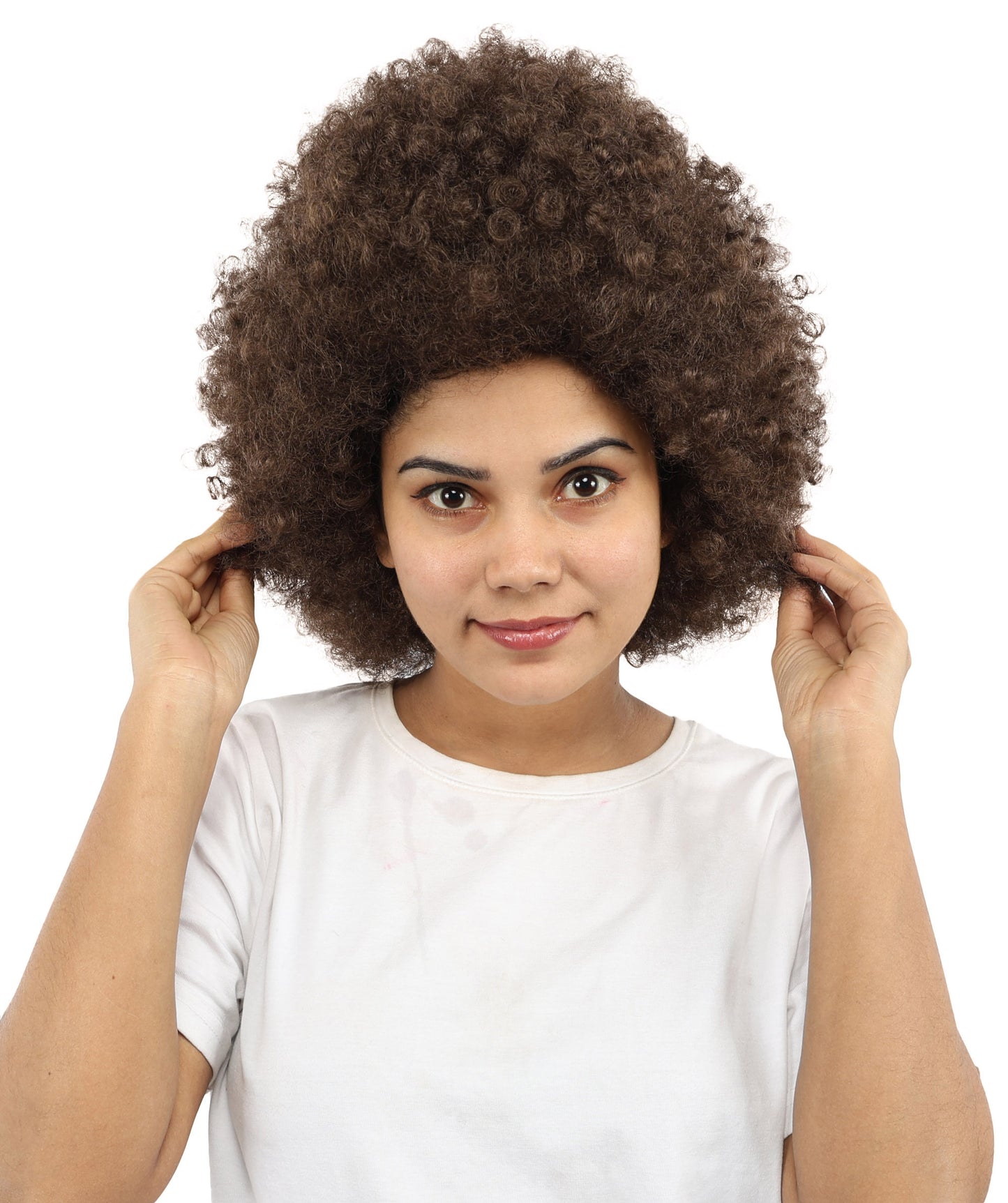 HPO Women’s 15 Inch Curly Ash Brown Mixed Afro Wig – Synthetic Lightweight Retro Hair Capless Cap | Ideal for Parties, Dress-Up, and Cosplay Looks